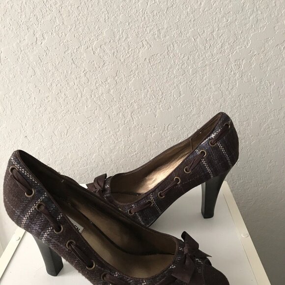 Steve Madden Shoes - Steve Madden Ninna Peep Toe Heels Black Plaid Ribbon